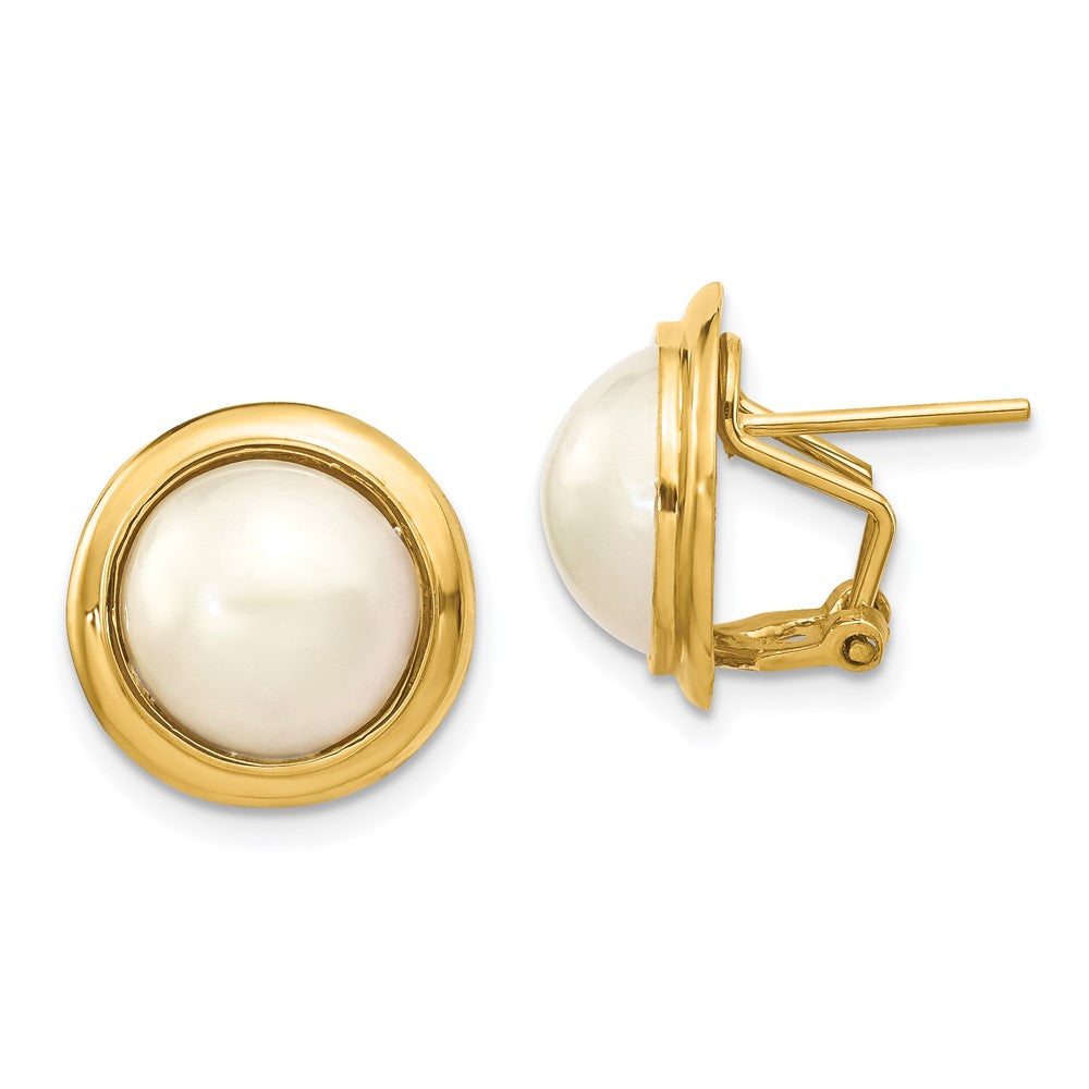 14k 10-11mm White Freshwater Cultured Mabe Pearl Omega Back Earrings - Product Photo