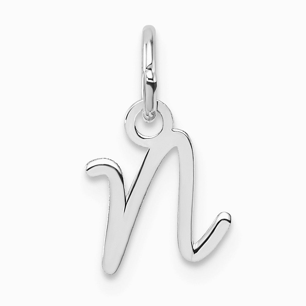 14K White Gold Uppercase Letter N Initial Charm - Product Photo
