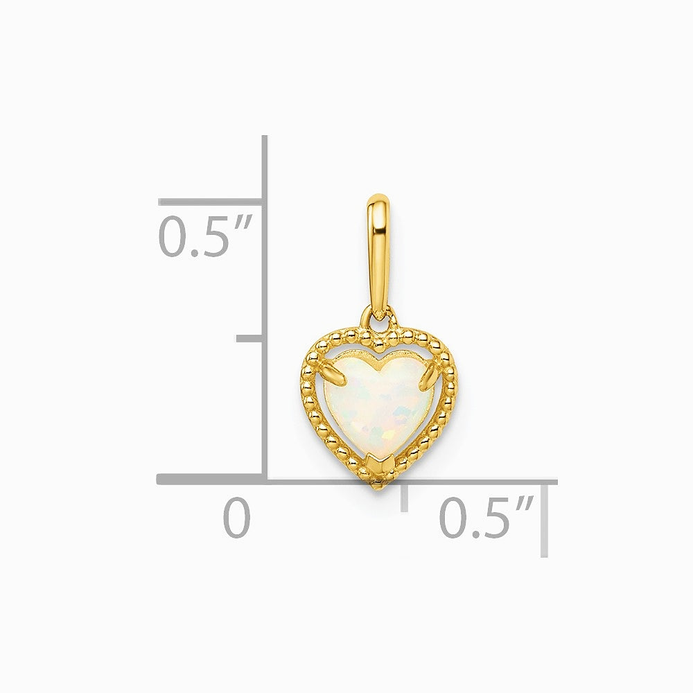 14K Yellow Gold Lab Created Opal Heart Pendant - Product Photo