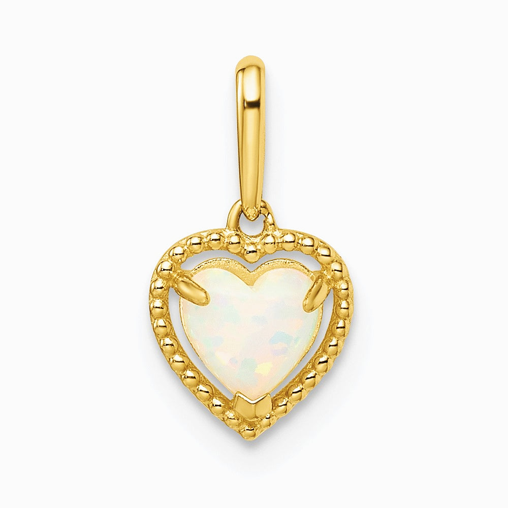 14K Yellow Gold Lab Created Opal Heart Pendant