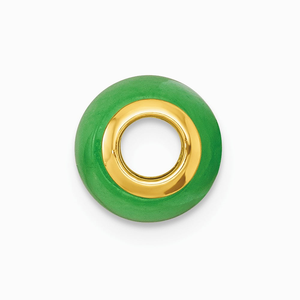 14K Yellow Gold Polished Jade Oval Bead Slide Pendant - Product Photo