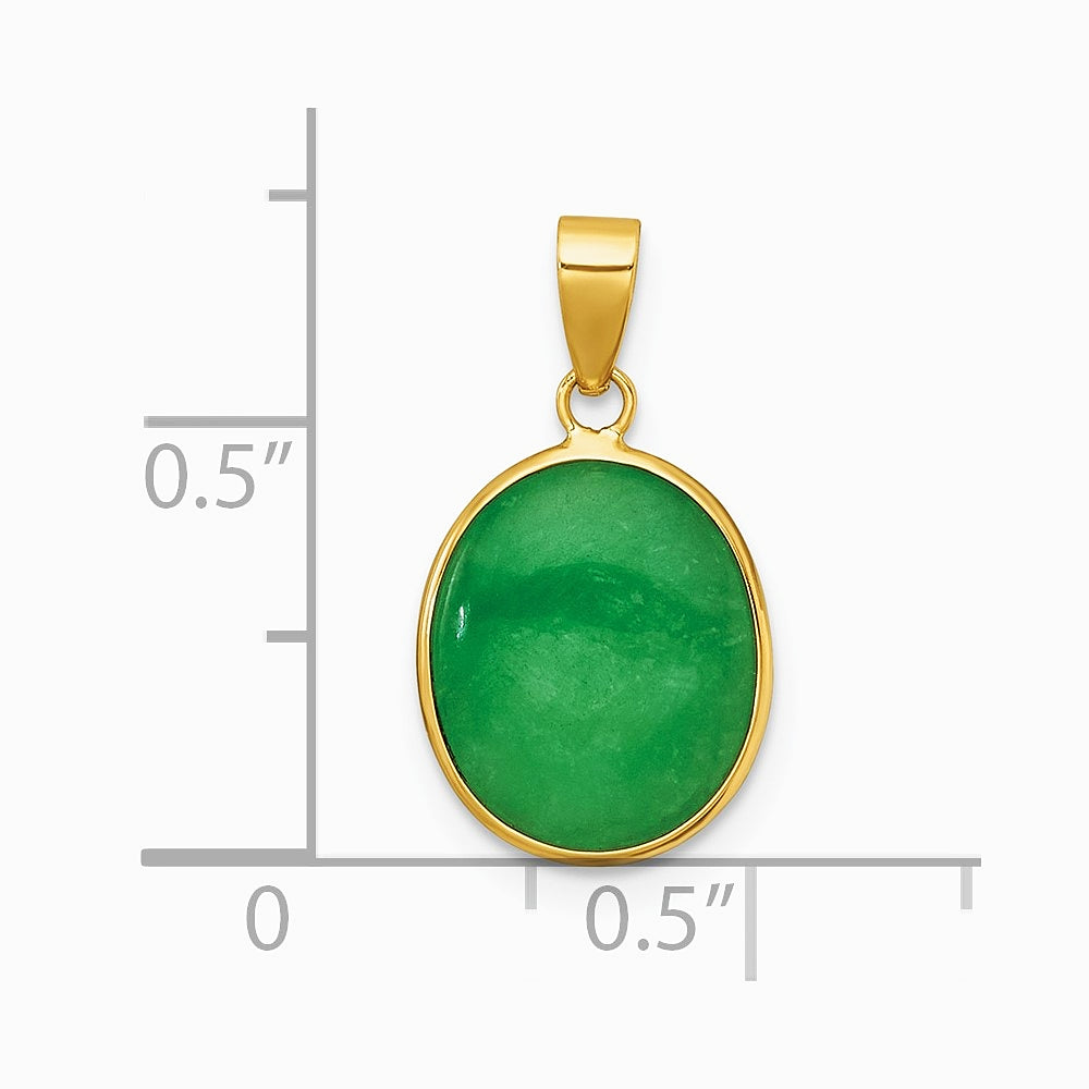 14K Yellow Gold Polished Jade Oval Pendant - Product Photo