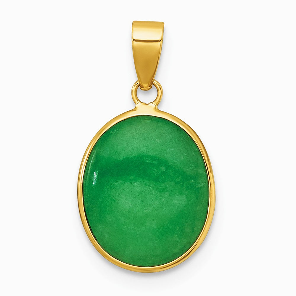 14K Yellow Gold Polished Jade Oval Pendant