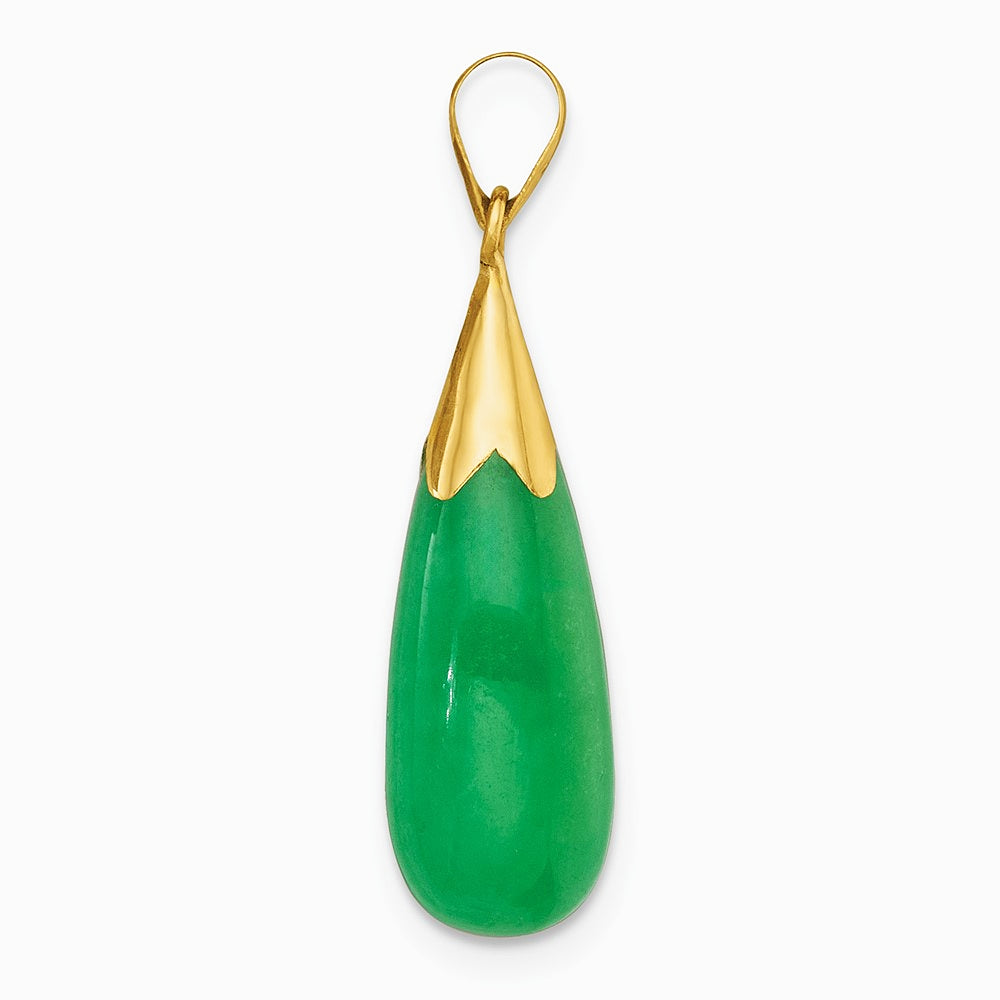 14K Yellow Gold Polished Jade Teardrop Pendant - Product Photo