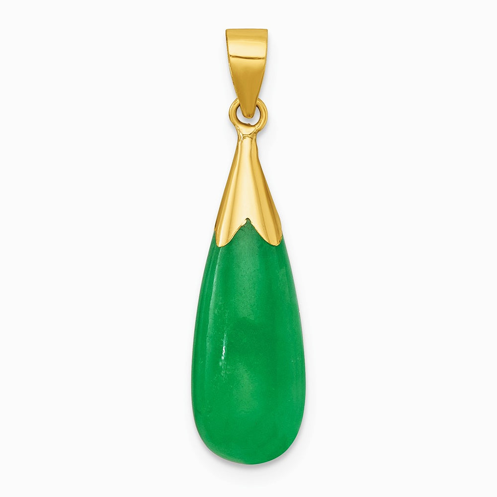 14K Yellow Gold Polished Jade Teardrop Pendant - Product Photo