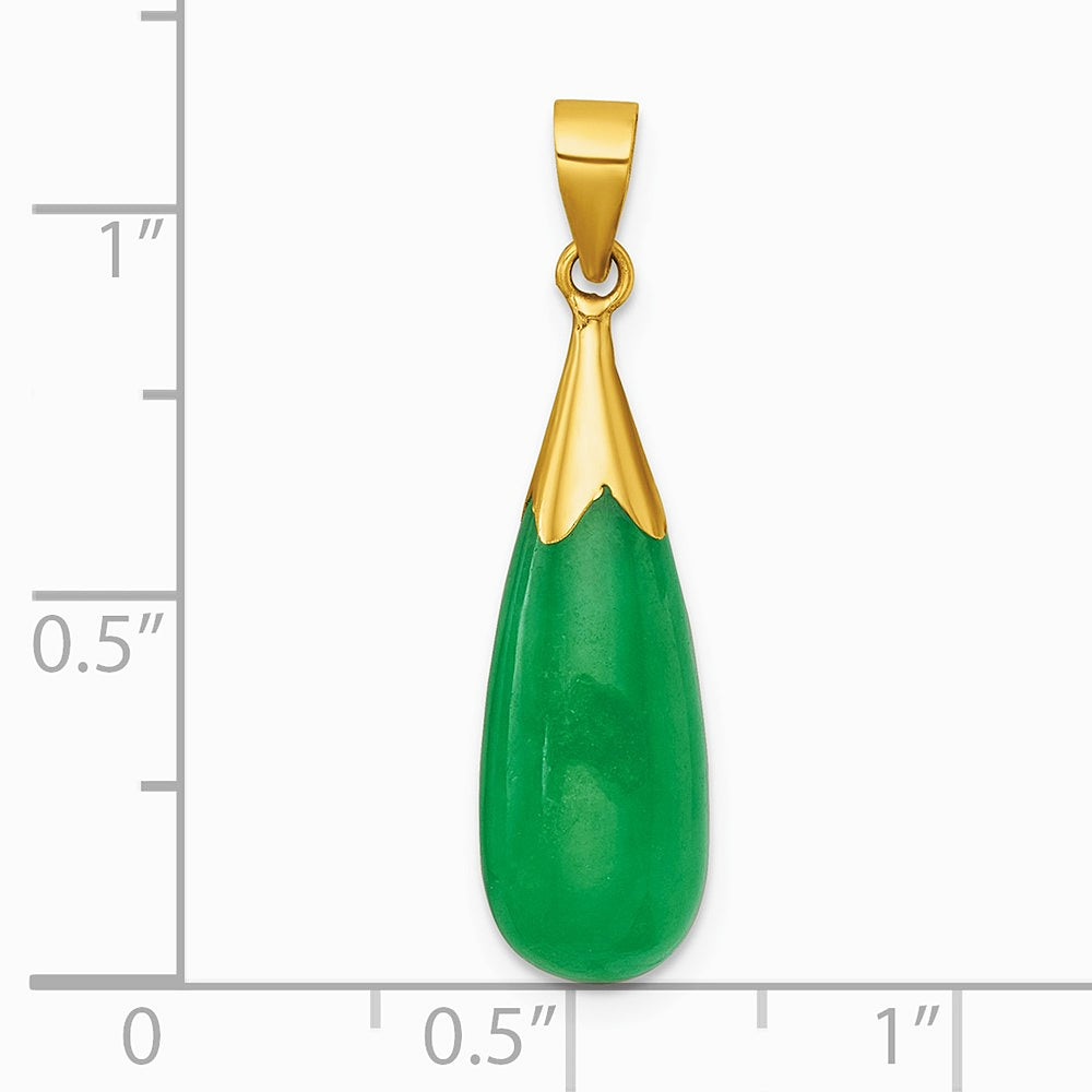 14K Yellow Gold Polished Jade Teardrop Pendant - Product Photo