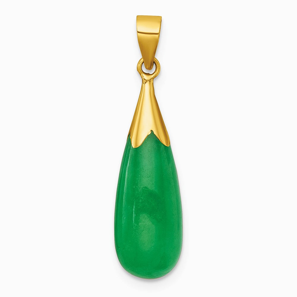 14K Yellow Gold Polished Jade Teardrop Pendant - Product Photo