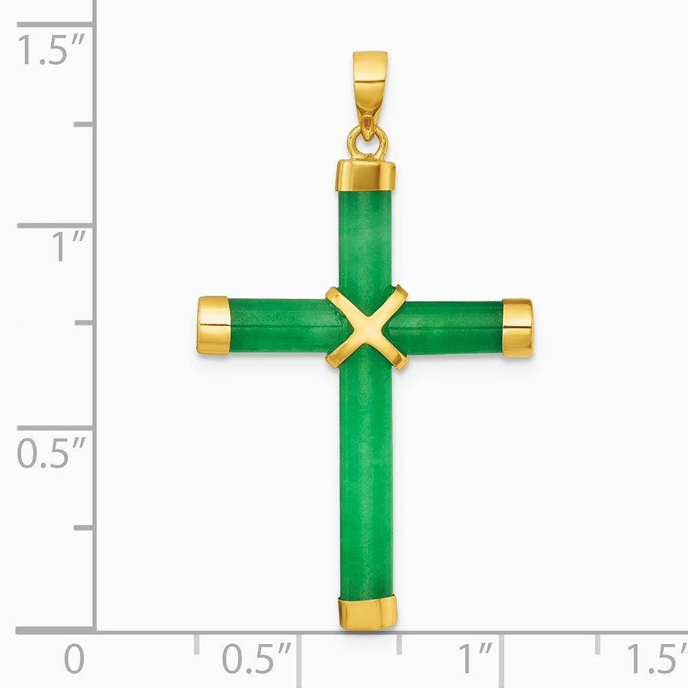 14K Yellow Gold Polished Jade X Cross Pendant - Product Photo