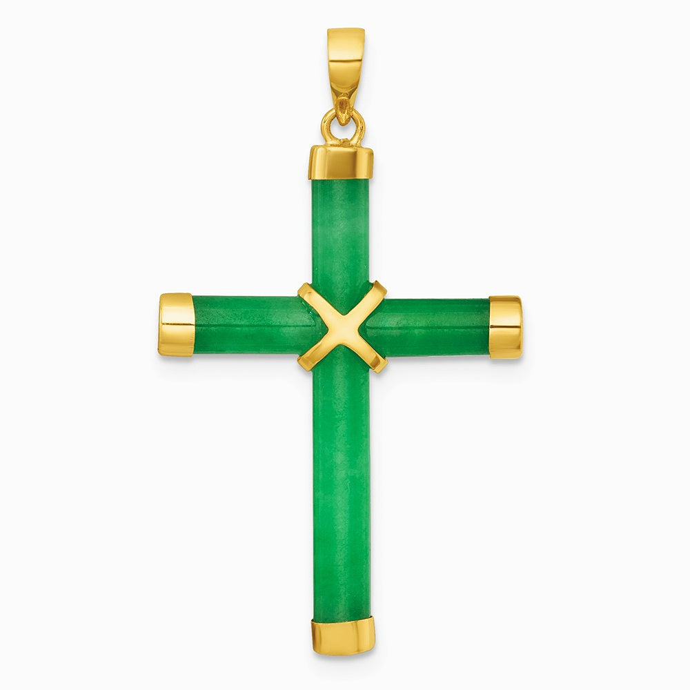 14K Yellow Gold Polished Jade X Cross Pendant - Product Photo