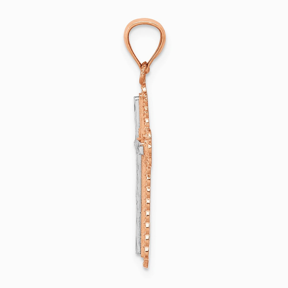 14K Rose Gold Rhodium Diamond Cut Cross Pendant - Product Photo