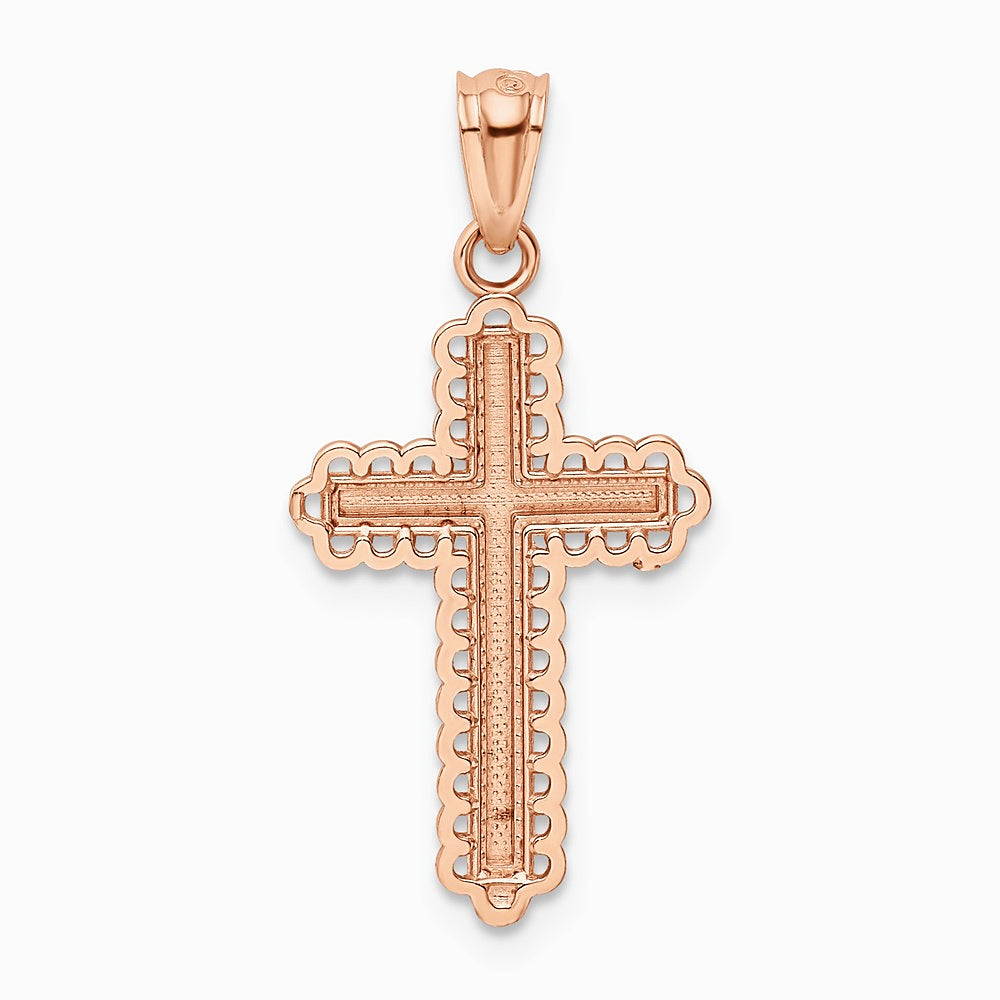 14K Rose Gold Rhodium Diamond Cut Cross Pendant - Product Photo