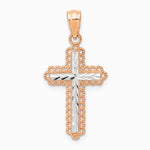 14K Rose Gold Rhodium Diamond Cut Cross Pendant - Product Photo