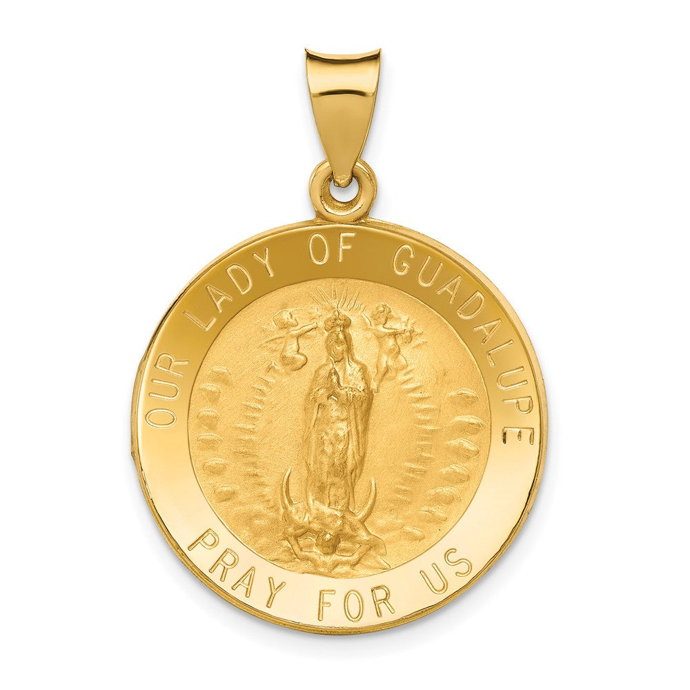 14K Yellow Gold Polished/Satin Our Lady of Guadalupe Medal Hollow Pendant - Product Photo