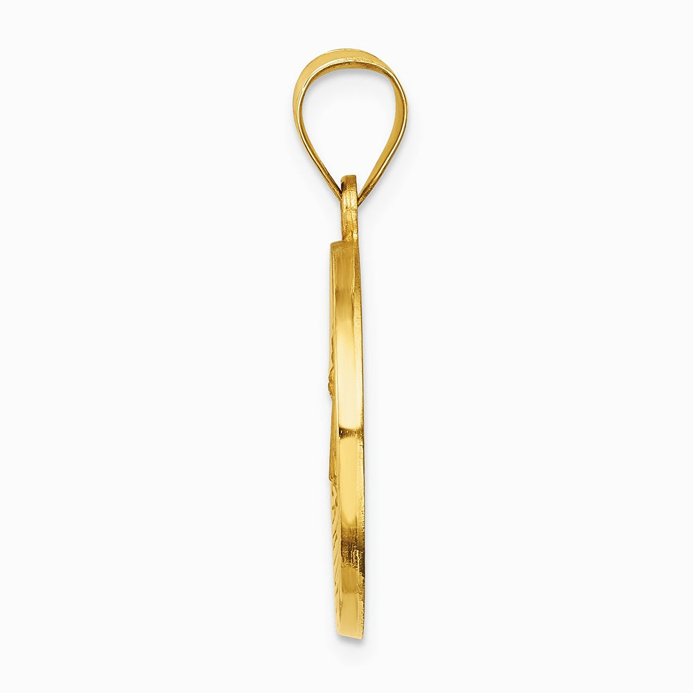14K Yellow Gold Polished and Satin Caridad del Cobre Medal Hollow Pendant - Product Photo
