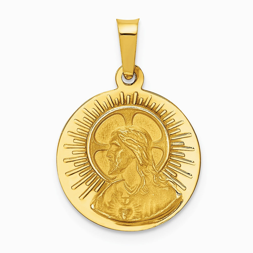 14K Yellow Gold Matka Boska Czestochowska Reversible Medal Hollow Pendant - Product Photo