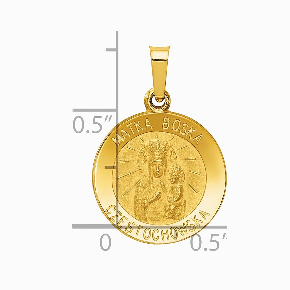 14K Yellow Gold Matka Boska Czestochowska Reversible Medal Hollow Pendant - Product Photo