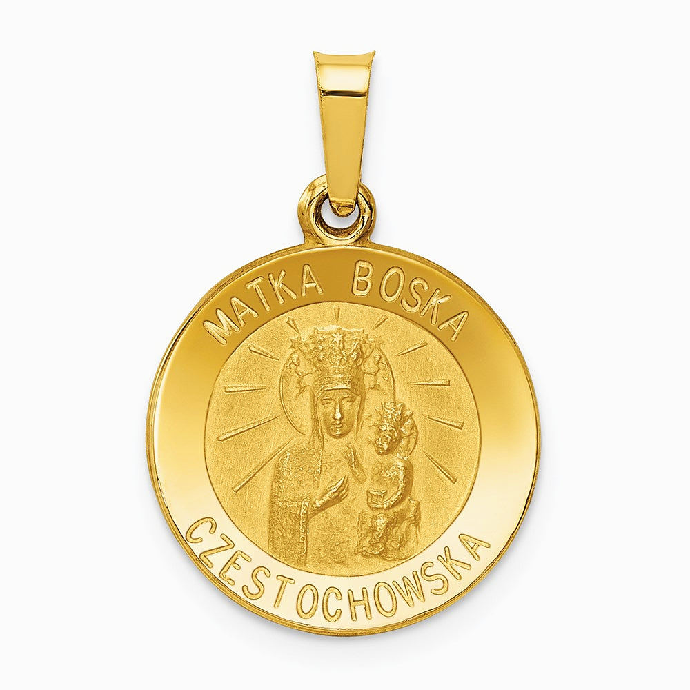 14K Yellow Gold Matka Boska Czestochowska Reversible Medal Hollow Pendant - Product Photo