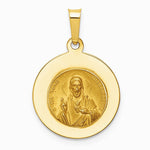 14K Yellow Gold Queen Of The Holy Scapular Reversible Medal Hollow Pendant - Product Photo
