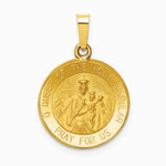 14K Yellow Gold Queen Of The Holy Scapular Reversible Medal Hollow Pendant - Product Photo