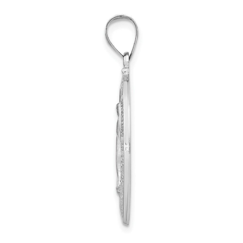 14k White Gold Polished/Satin Miraculous Medal Hollow Pendant - Product Photo