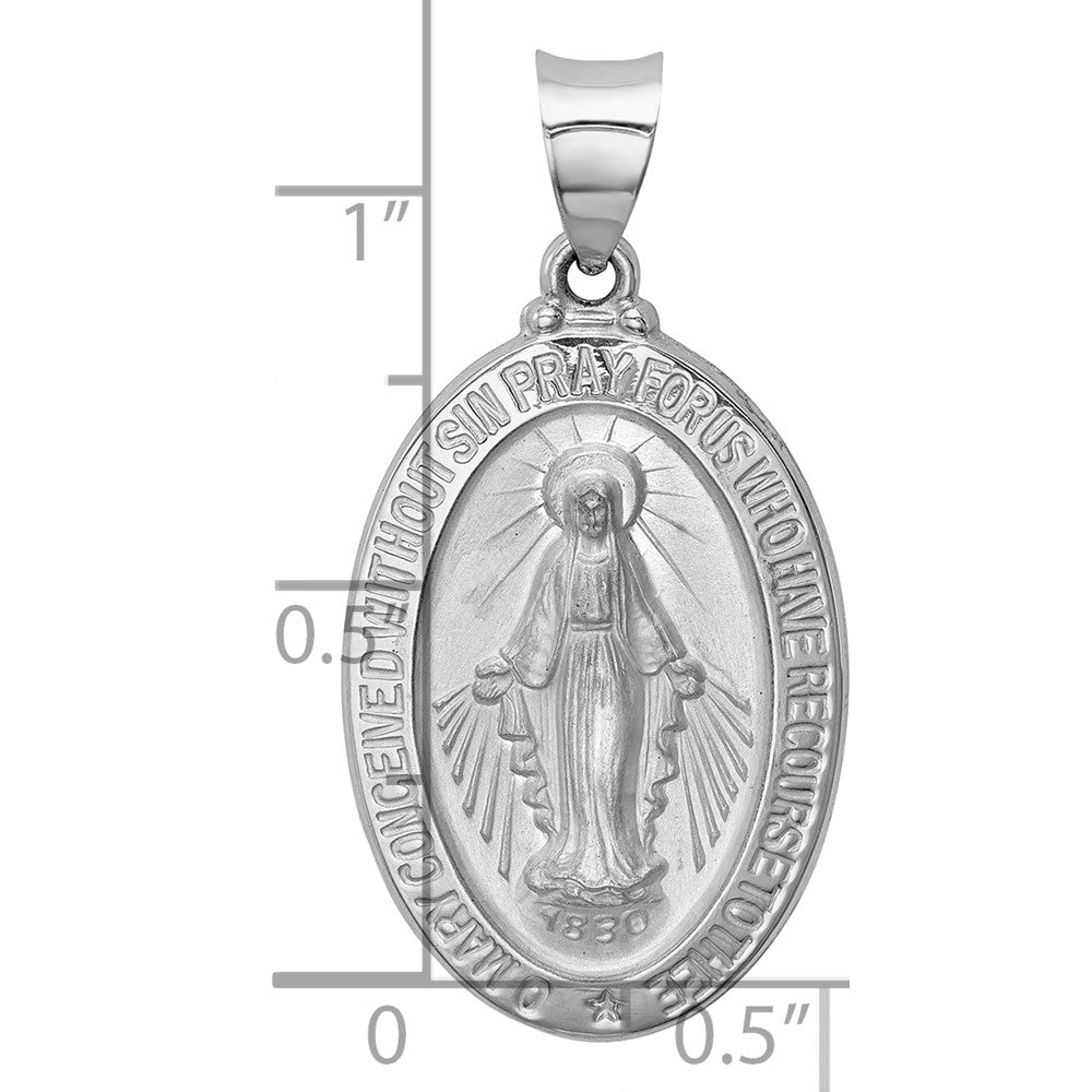 14k White Gold Polished/Satin Miraculous Medal Hollow Pendant - Product Photo