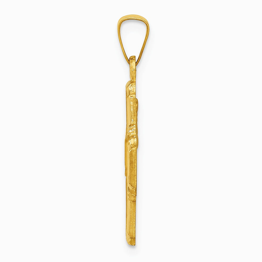 14K Yellow Gold Polished and Satin Four Way Medal Hollow Pendant - Product Photo