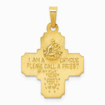14K Yellow Gold Polished and Satin Four Way Medal Hollow Pendant - Product Photo
