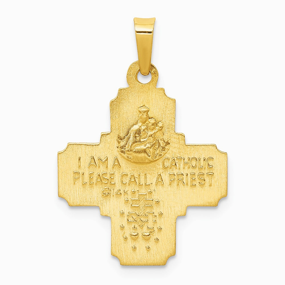 14K Yellow Gold Polished and Satin Four Way Medal Hollow Pendant - Product Photo