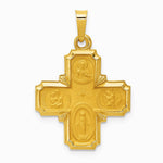 14K Yellow Gold Polished and Satin Four Way Medal Hollow Pendant - Product Photo
