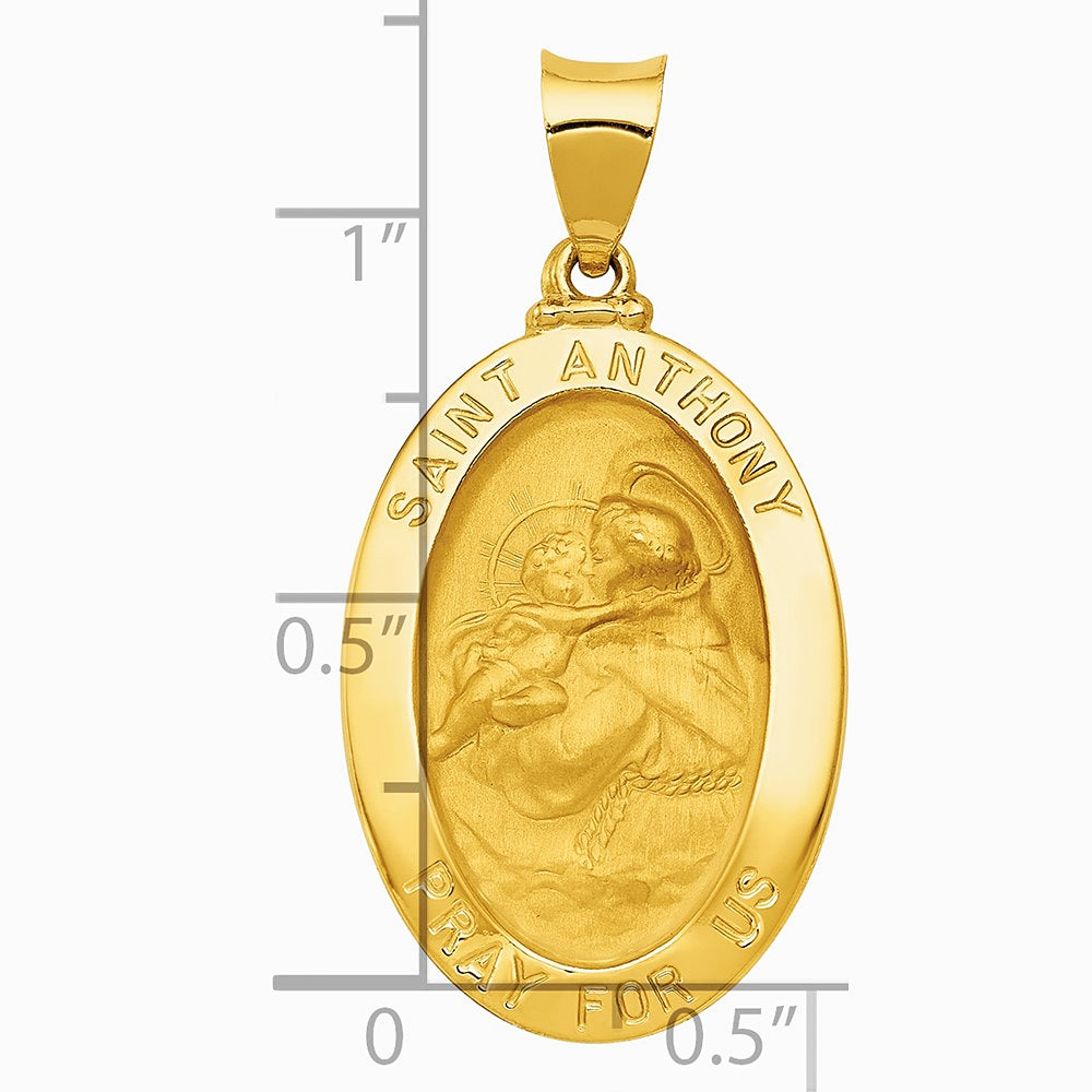 14K Yellow Gold Polished and Satin St. Anthony Medal Hollow Pendant - Product Photo