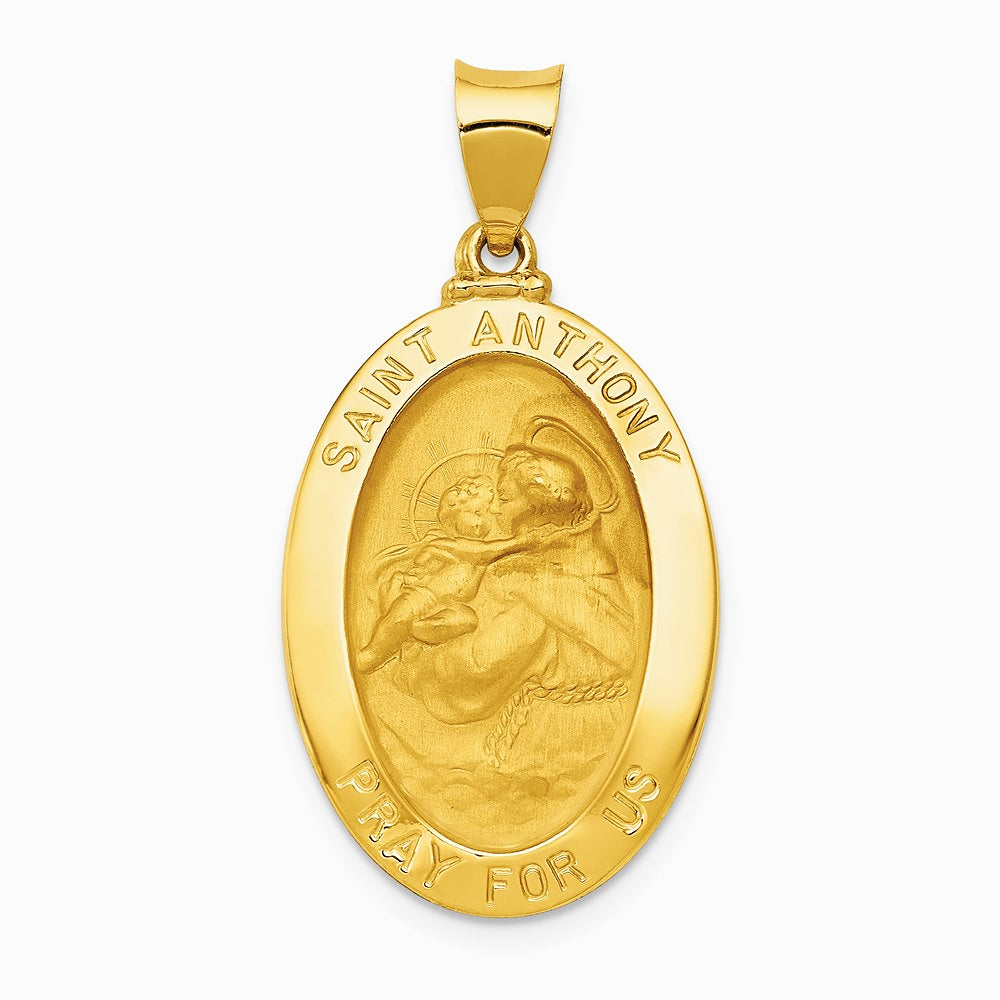 14K Yellow Gold Polished and Satin St. Anthony Medal Hollow Pendant - Product Photo