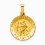 14K Yellow Gold Polished and Satin St. Christopher Medal Hollow Pendant - Product Photo