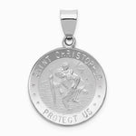 14K White Gold Polished/Satin St Christopher Medal Hollow Pendant - Product Photo
