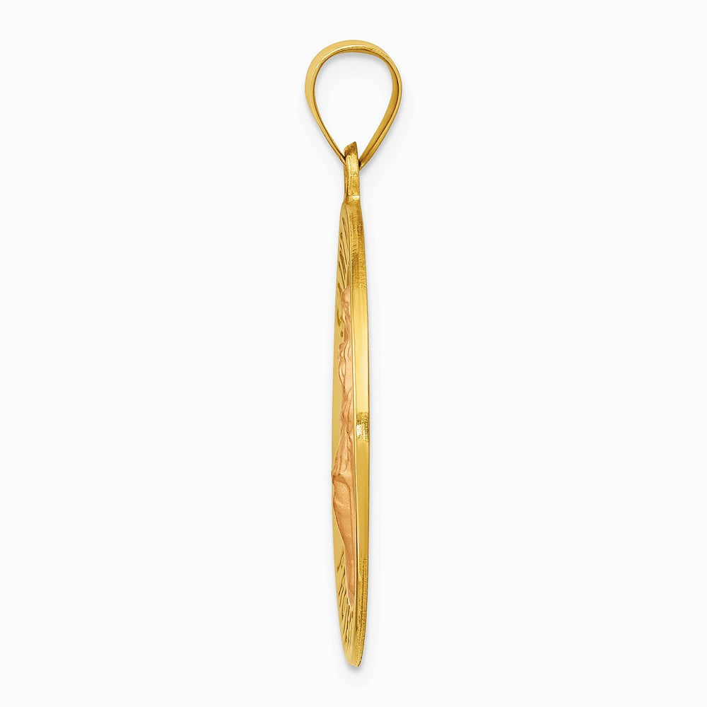14K Yellow Gold Polished and Satin St Florian Medal Hollow Pendant - Product Photo