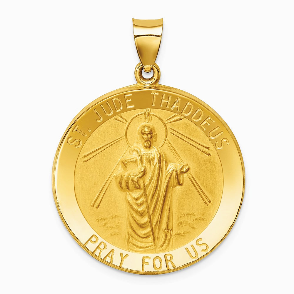 14K Yellow Gold Polished and Satin St Jude Thaddeus Medal Hollow Pendant