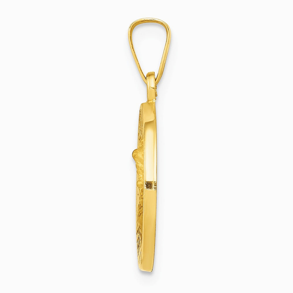 14K Yellow Gold Polished and Satin St Michael Medal Hollow Pendant - Product Photo