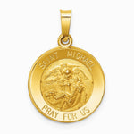 14K Yellow Gold Polished and Satin St Michael Medal Hollow Pendant - Product Photo