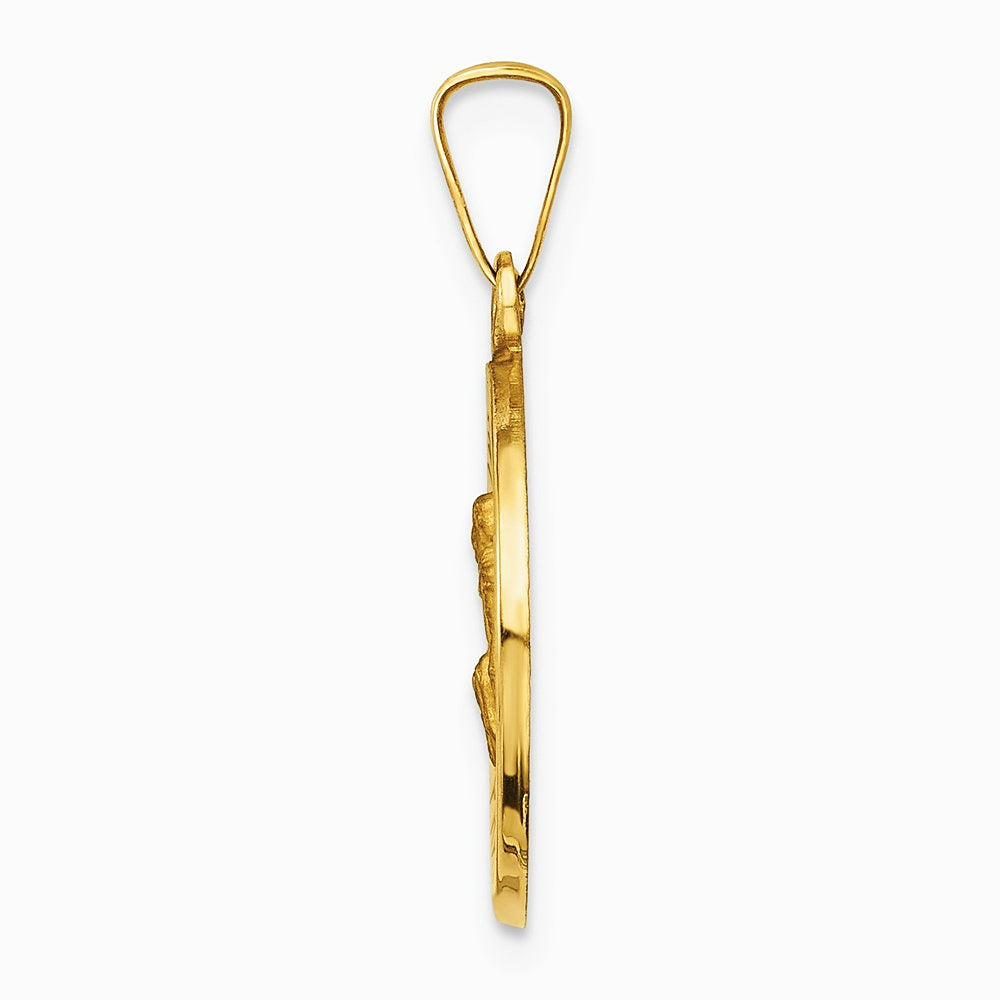 14K Yellow Gold Polished and Satin St Peregrine Medal Hollow Pendant - Product Photo