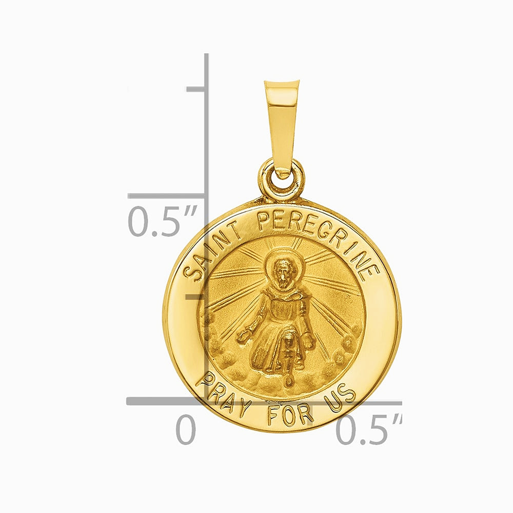 14K Yellow Gold Polished and Satin St Peregrine Medal Hollow Pendant - Product Photo