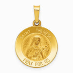 14K Yellow Gold Polished and Satin St Theresa Medal Hollow Pendant - Product Photo