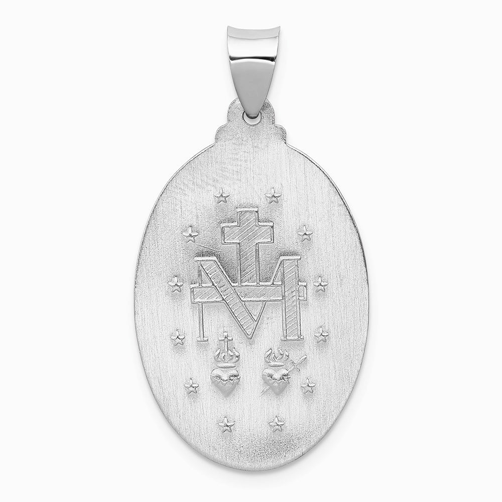 14K White Gold Polished/Satin Miraculous Medal Hollow Pendant - Product Photo