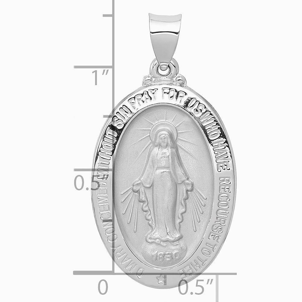 14K White Gold Polished/Satin Miraculous Medal Hollow Pendant - Product Photo