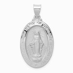 14K White Gold Polished/Satin Miraculous Medal Hollow Pendant - Product Photo