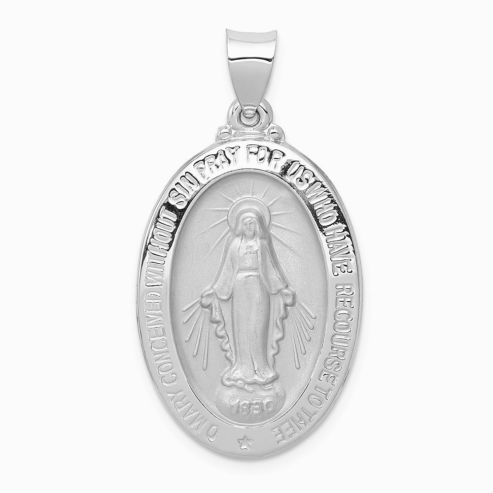 14K White Gold Polished/Satin Miraculous Medal Hollow Pendant - Product Photo