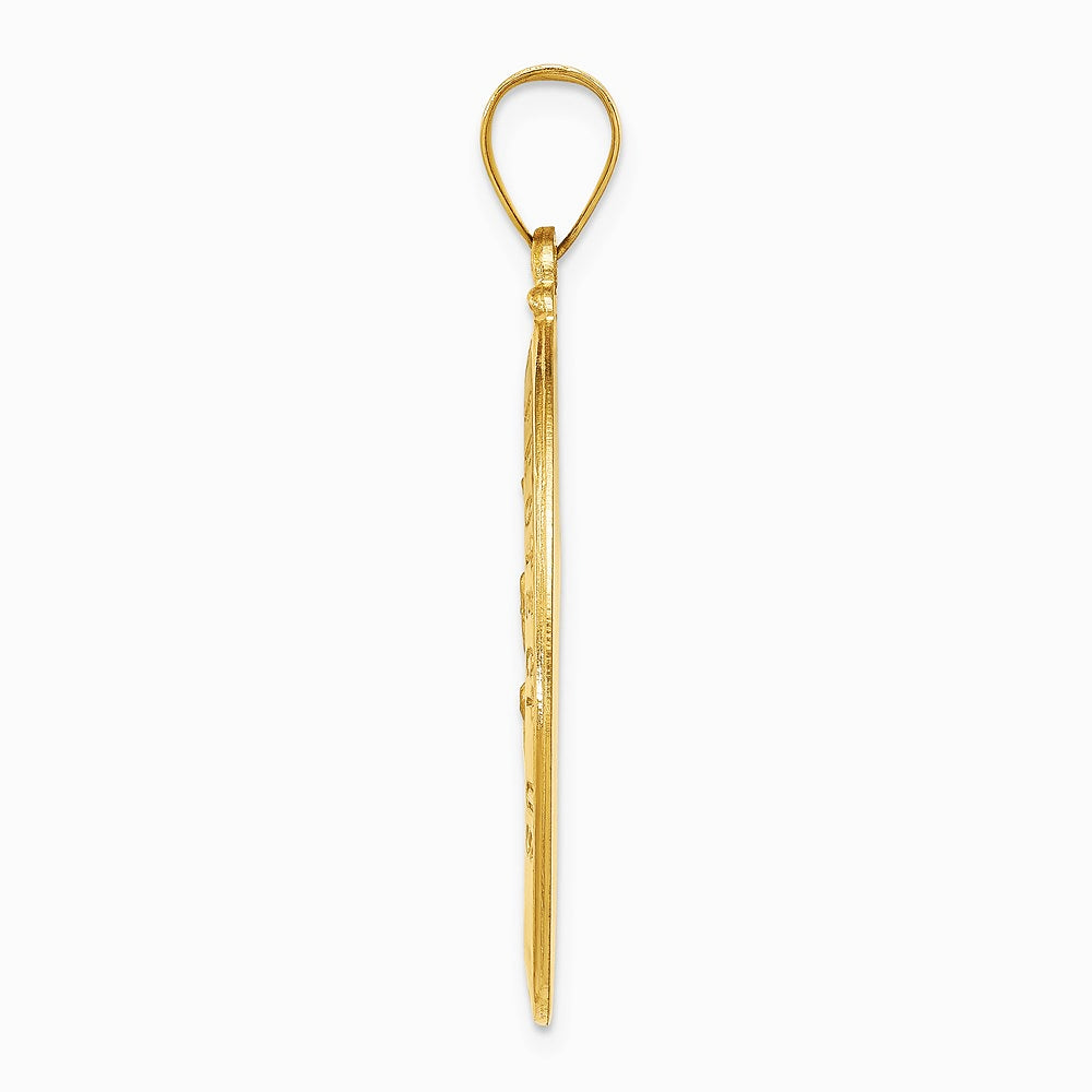 14K Yellow Gold Polished and Satin St Christopher Medal Hollow Pendant - Product Photo