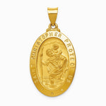 14K Yellow Gold Polished and Satin St Christopher Medal Hollow Pendant - Product Photo