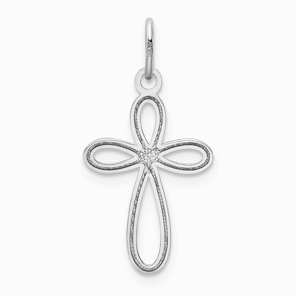 10K / 14K White Gold Polished Small Ribbon Cross Pendant - Product Photo