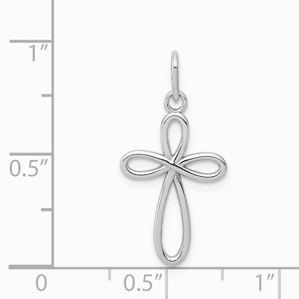 10K / 14K White Gold Polished Small Ribbon Cross Pendant - Product Photo