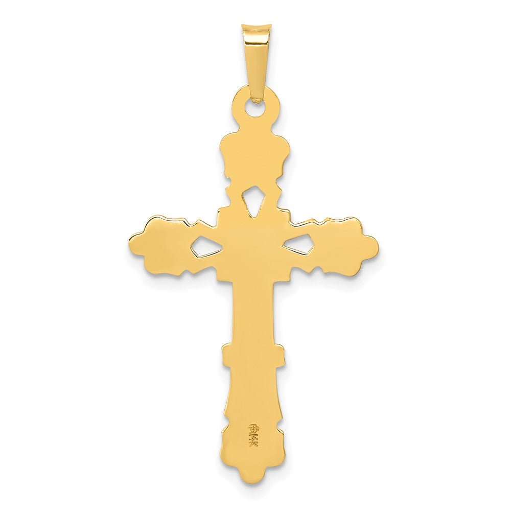 14K Yellow Gold Polished Budded Cross Pendant - Product Photo