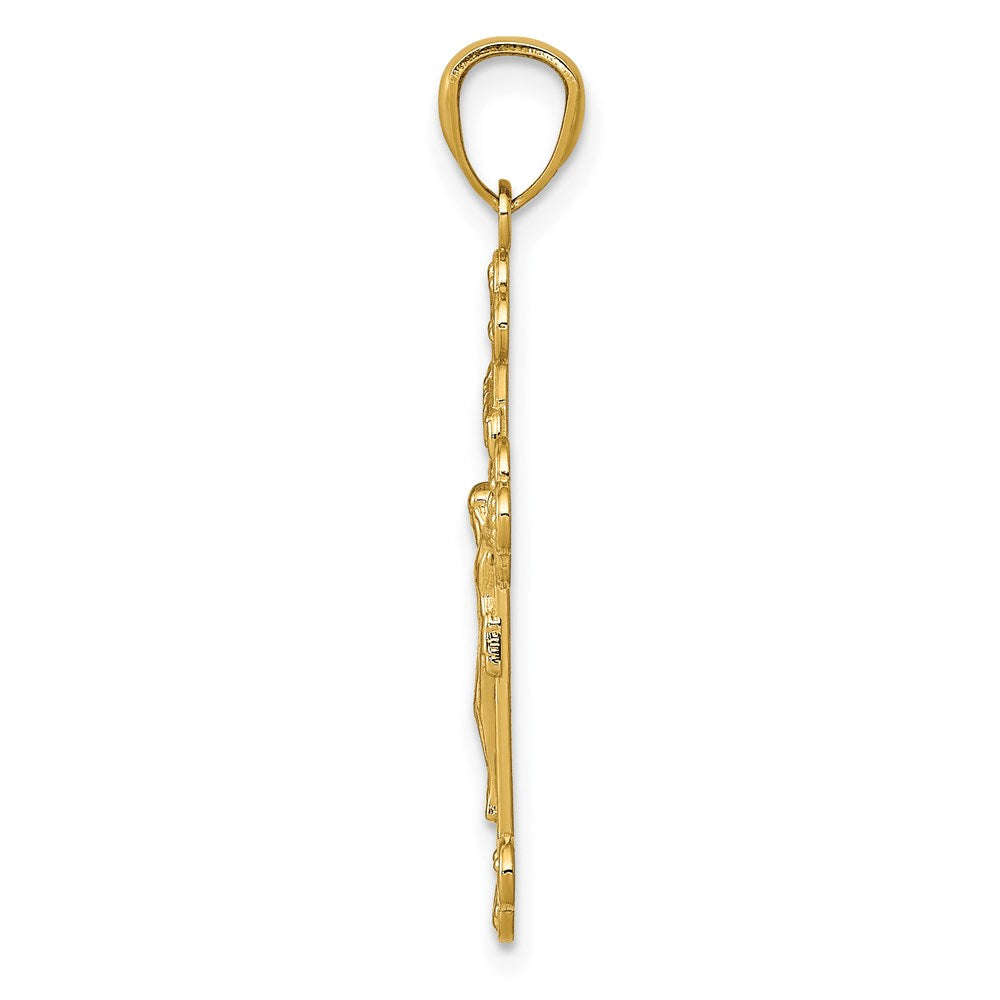 14k Gold Polished INRI Medium Crucifix Pendant - Product Photo